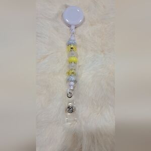 Lemon Quartz Beaded Badge Reel – White, Yellow & Marble